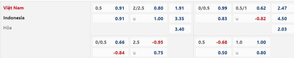 Tỷ lệ kèo Việt Nam vs Indonesia