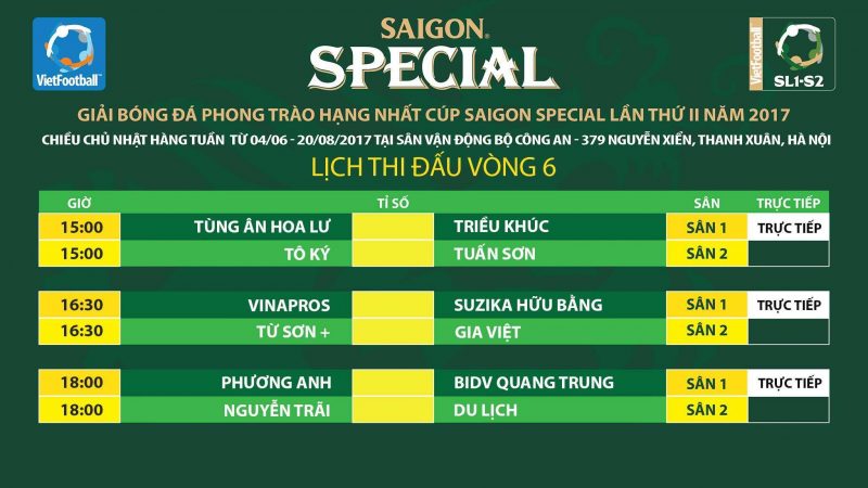 Vòng 6 Hạng Nhất Phủi 2017: 18h CN 16/7 Du Lịch - Nguyễn Trãi