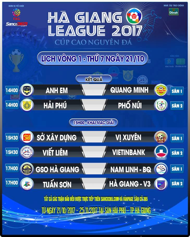 Từ 14h thứ 7 (21/10) - TRỰC TIẾP SÂN 2: Vòng 1 Hà Giang League 2017