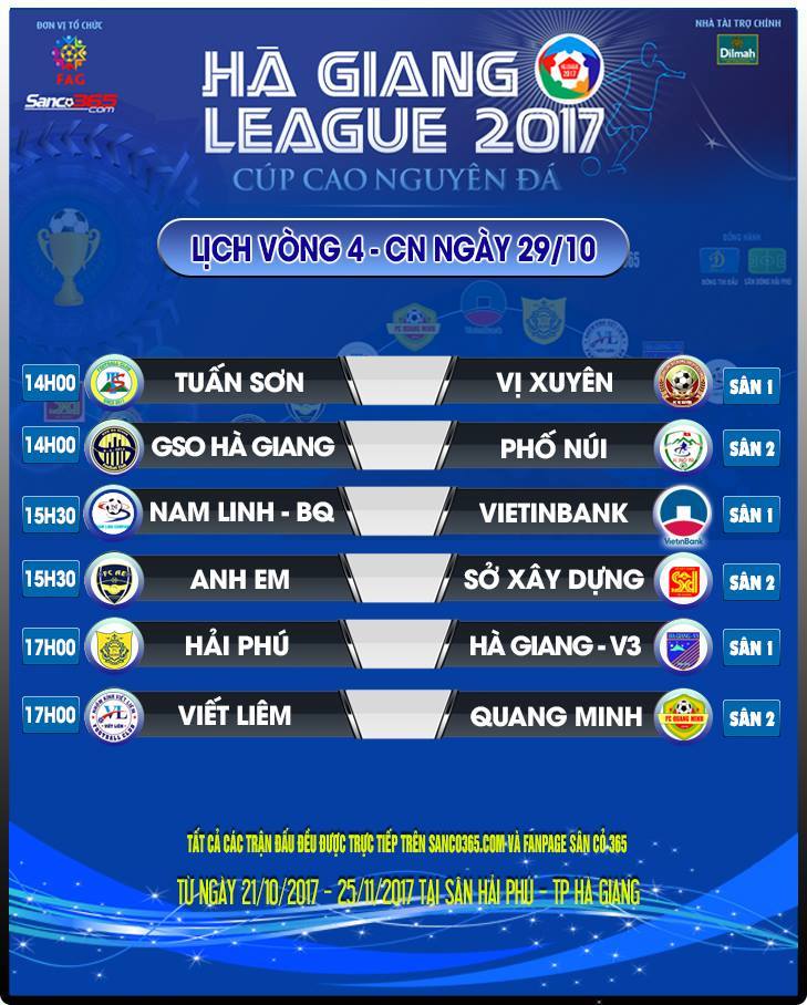 Từ 14h (CN 29/10) TRỰC TIẾP - Sân 2: Vòng 4 Hà Giang League 2017