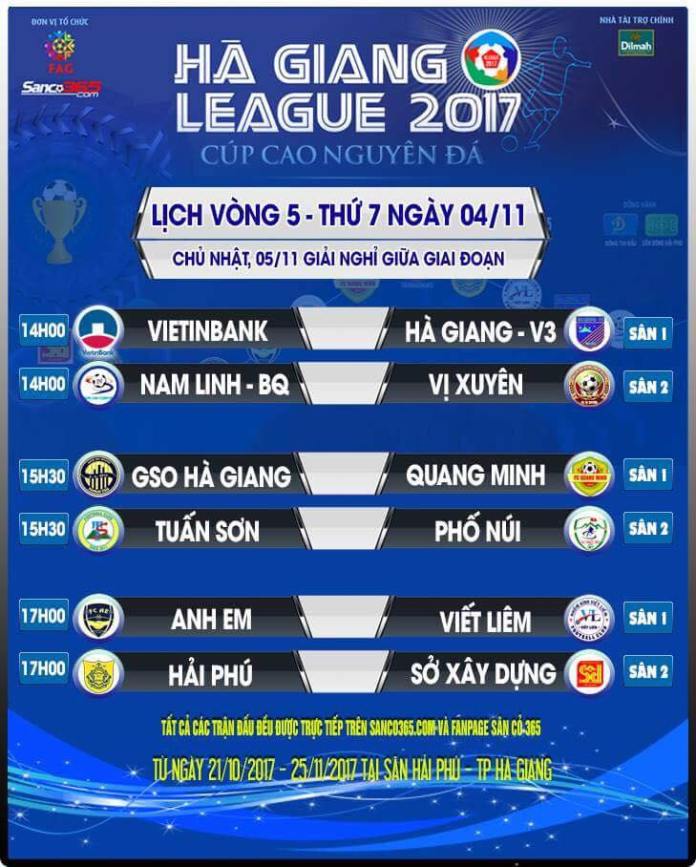 Từ 14h (T7 04/11) TRỰC TIẾP - Sân 1: Vòng 5 Hà Giang League 2017