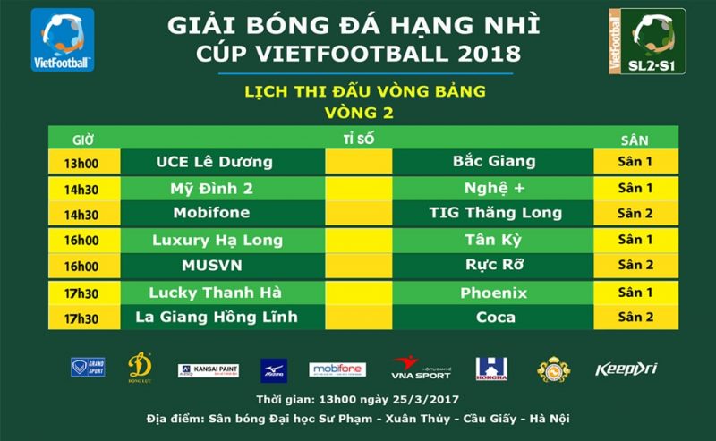 13h00 (CN-25/03) Trực tiếp vòng 2 Hạng Nhì - Cúp Vietfootball 2018