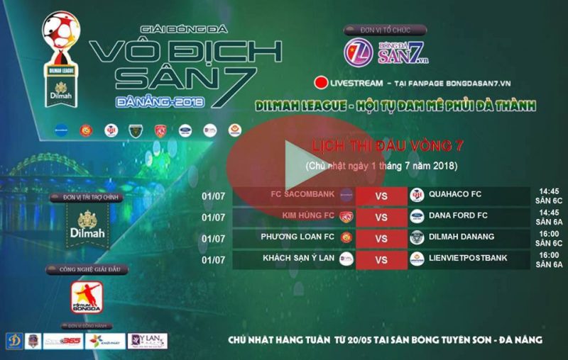 14h30 CN 1/7, sân Tuyên Sơn, Vòng 7 và Bế mạc Đà Nẵng League 2018 (sân 6C)