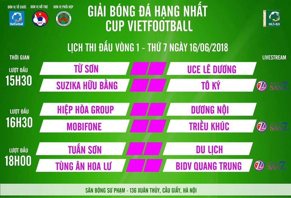 Từ 15h30 T7 16/06, TRỰC TIẾP hạng nhất phủi cup VIETFOOTBALL