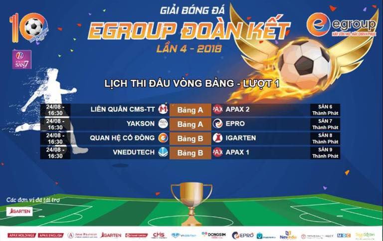 16h30 T6 ngày 24/08 | TRỰC TIẾP lượt 1 Vòng bảng Giải bóng đá EGROUP ĐOÀN KẾT lần 4 - 2018