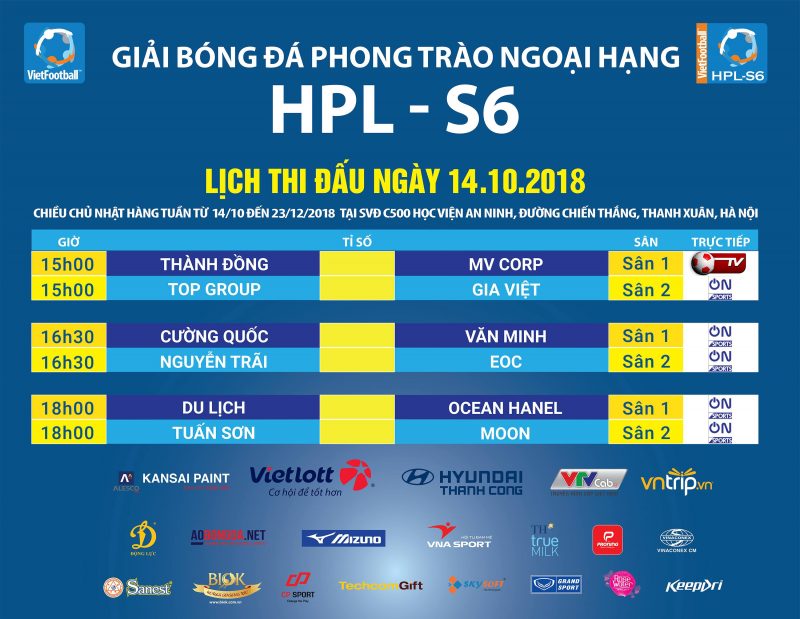 Thông báo: Lịch phát sóng trực tiếp HPL-S6