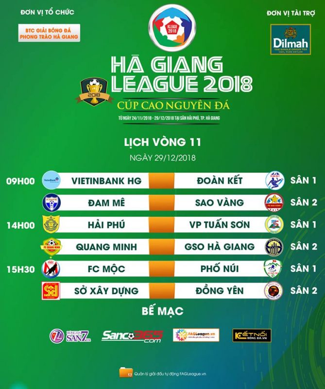 Lịch vòng 11 Hà Giang League 2018: Kịch tính tranh ngôi vương và suất trụ hạng